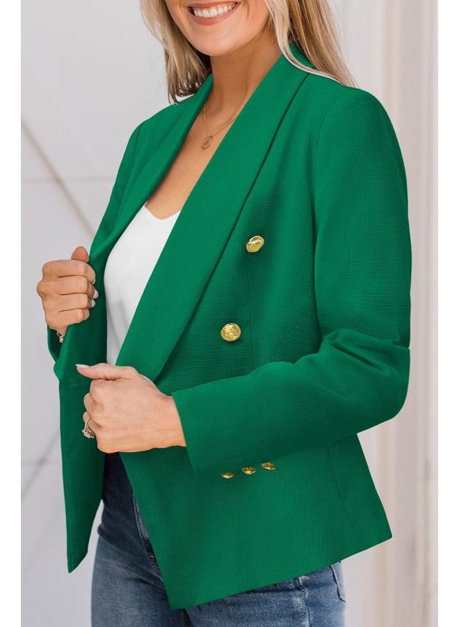 CRAZY GRID Women Business Casual Blazer with Lined Double Breasted Suit Jacket with Pockets, Green, M - Image 4