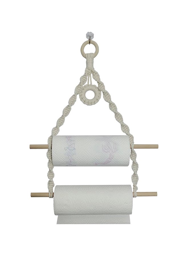 Antikiano 2 Roles Macrame Paper Towel Holder Wall Mount for Kitchen Bathroom (White) - Image 1