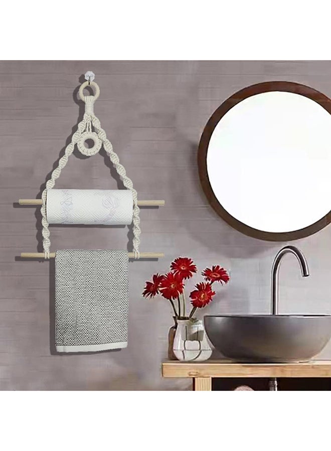 Antikiano 2 Roles Macrame Paper Towel Holder Wall Mount for Kitchen Bathroom (White) - Image 4