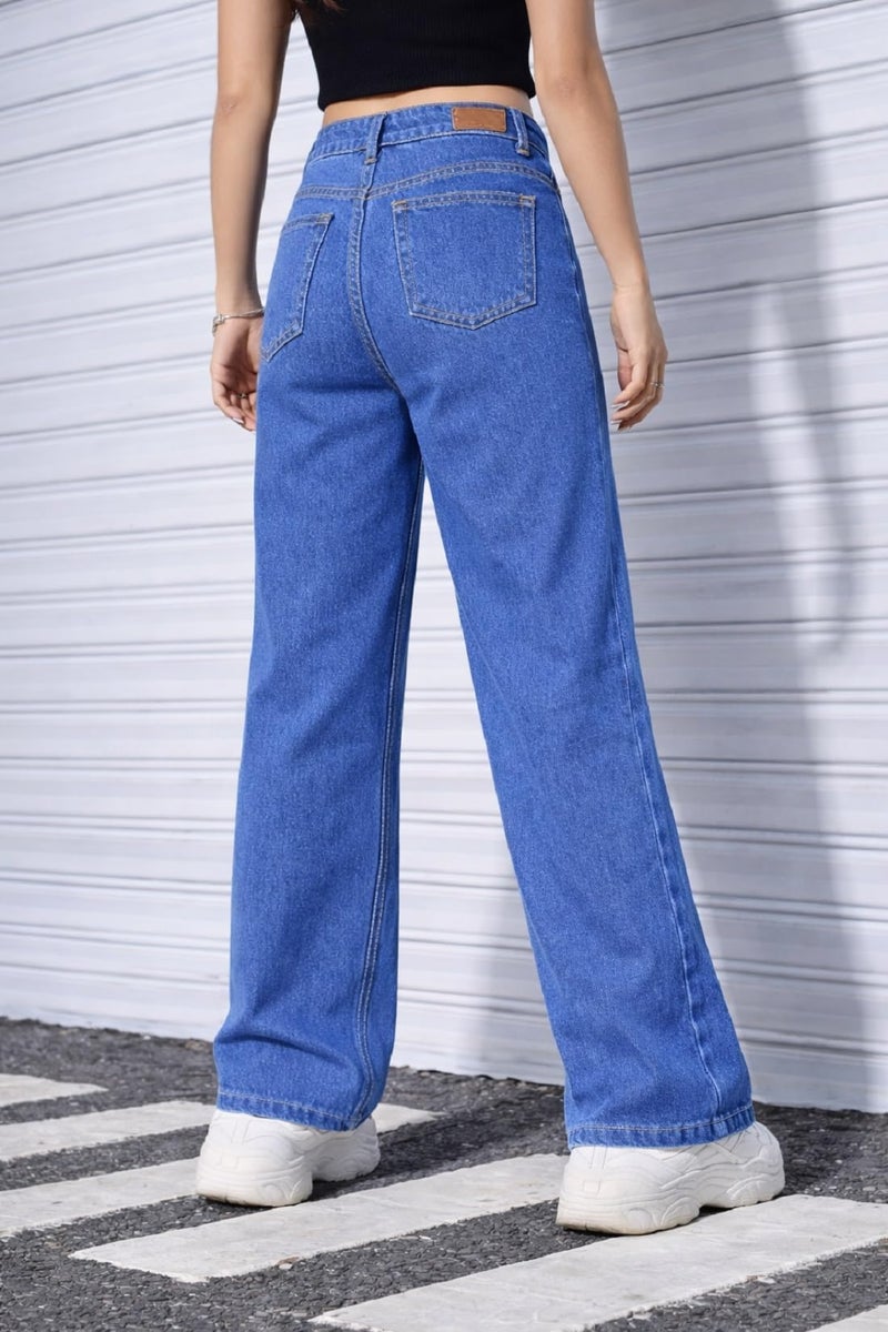 ADBUCKS Stretchable Denim Fabric High Rise Straight Fit Jeans for Girls (in, Age, 8 Years, 9 Years, Blue) - Image 4