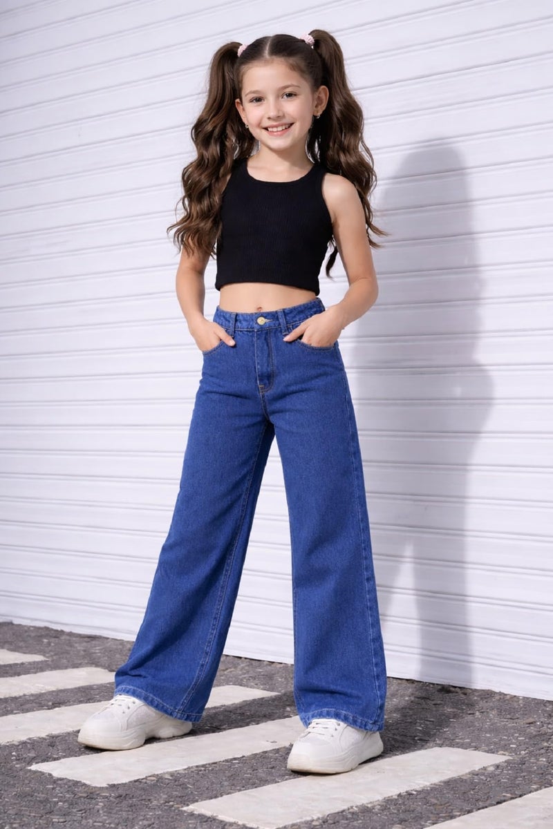 ADBUCKS Stretchable Denim Fabric High Rise Straight Fit Jeans for Girls (in, Age, 8 Years, 9 Years, Blue) - Image 5