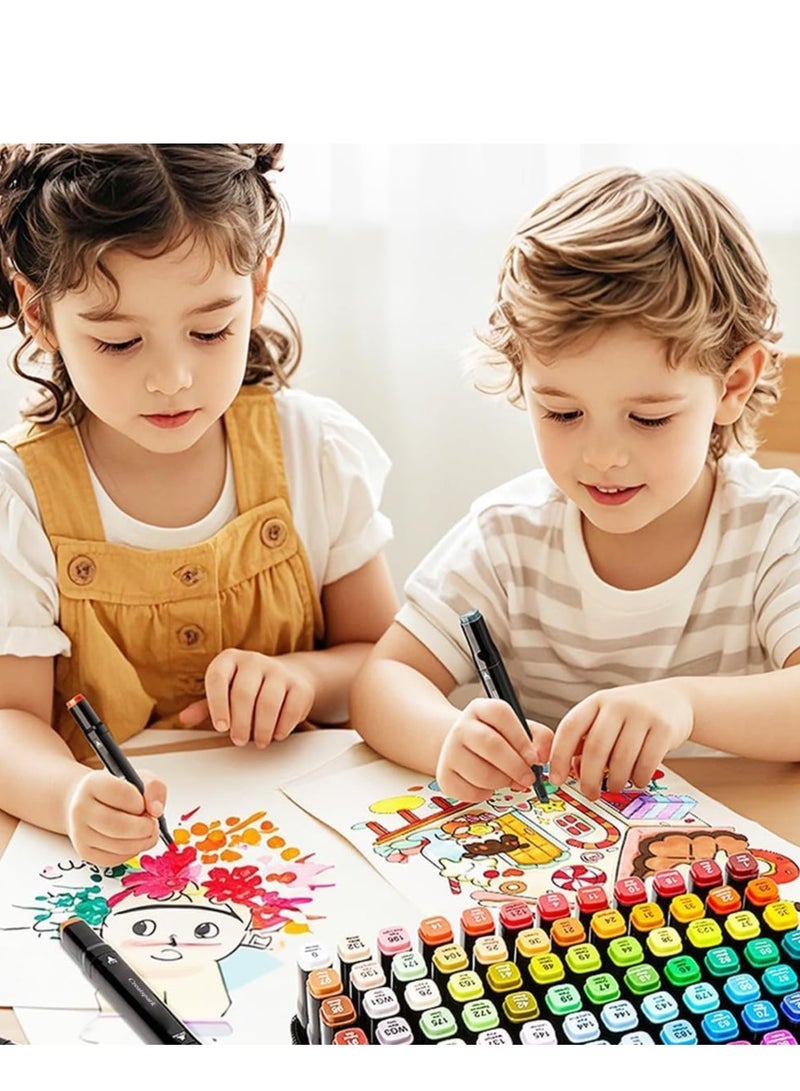 160 Colors Art Marker Pen Set, Dual Tip Marker Pen with Carrying Bag, Art Supplies for Students, Adults, Artists Drawing, Coloring, Sketching Design