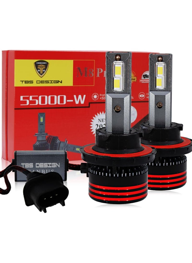 تي بي إٍس ديزاين لمبات المصابيح الأمامية LED من TBS DESIGN M8 PRO H13/9008، 110 وات 11000 لومن، أكثر سطوعًا بنسبة 500%، مجموعة تحويل LED بيضاء 6000 كلفن مع تقنية تبريد VC من الجيل الثاني، جاهزة للكانبوس، بديل هالوجين، عبوة من قطعتين - Image 1