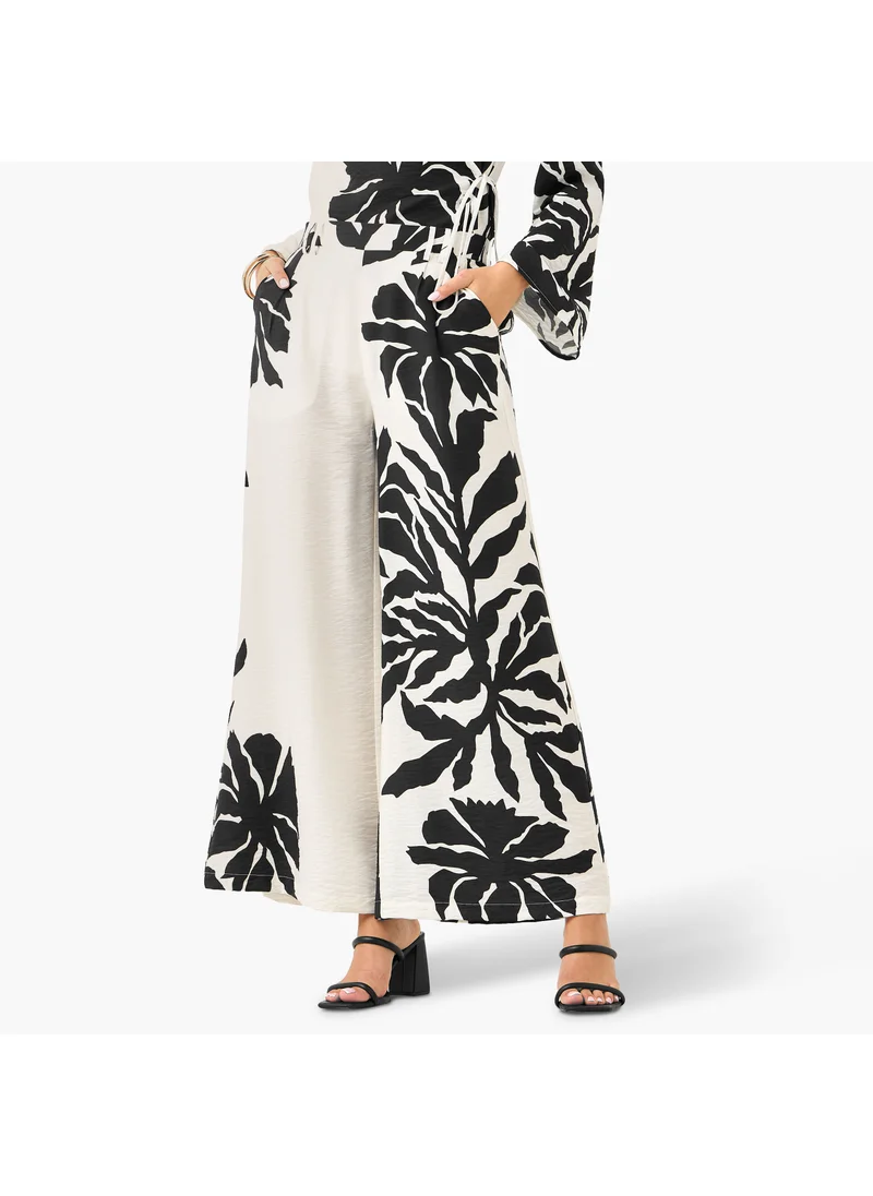 ايكونيك Iconic Floral Print Double Pleat Trousers with Pockets