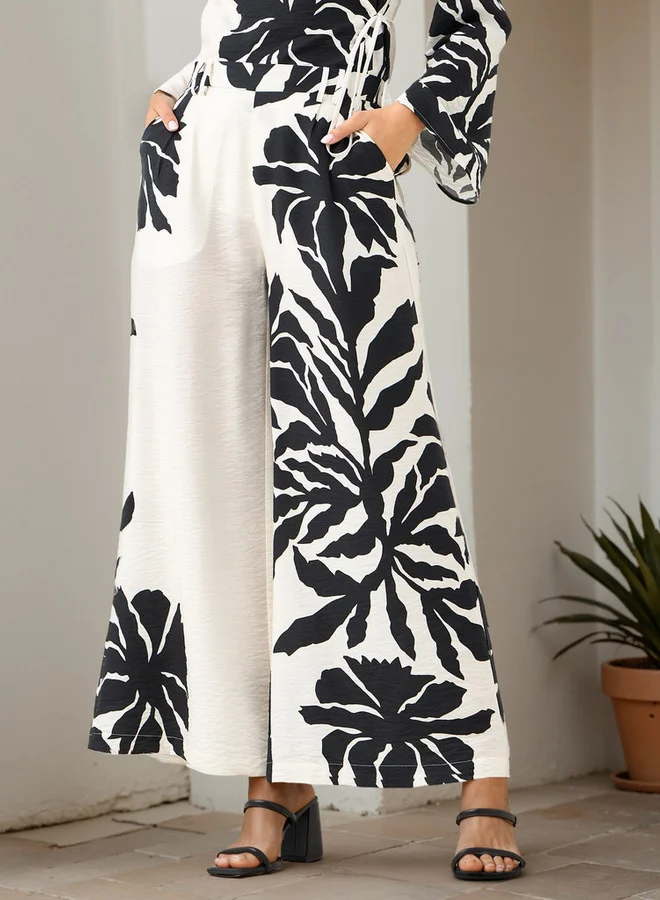 Iconic Iconic Floral Print Double Pleat Trousers with Pockets