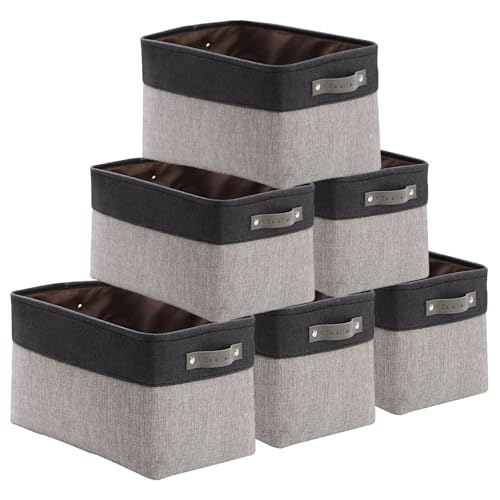 DECOMOMO Small Storage Basket, Closet Storage Bins, Baskets for Organizing Shelves (Grey & Black, Small - 6 Pack) - Image 1