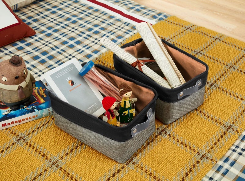 DECOMOMO Small Storage Basket, Closet Storage Bins, Baskets for Organizing Shelves (Grey & Black, Small - 6 Pack) - Image 3