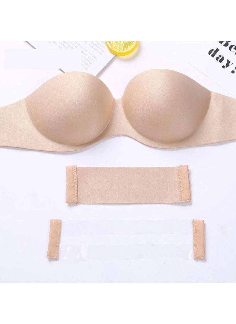 DubaiGallery Seamless Padded Push Up Underwire 1/2 Cup Strapless Bra Beige  - Image 2