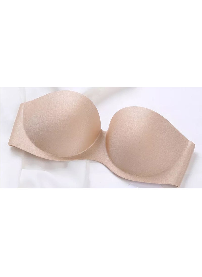 DubaiGallery Seamless Padded Push Up Underwire 1/2 Cup Strapless Bra Beige  - Image 1