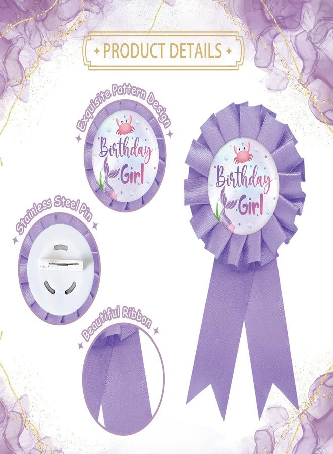 SUPERLUBY Mermaid Birthday Girl Tinplate Badge Pin, Happy Birthday Button Pin for Girl, Purple Rosette Big Sister Award Ribbon, Under The Sea Themed Baby Shower Party Decoration - Image 2