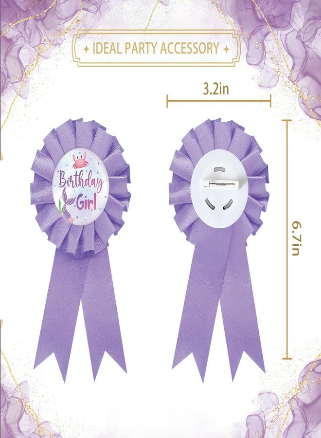 SUPERLUBY Mermaid Birthday Girl Tinplate Badge Pin, Happy Birthday Button Pin for Girl, Purple Rosette Big Sister Award Ribbon, Under The Sea Themed Baby Shower Party Decoration - Image 3