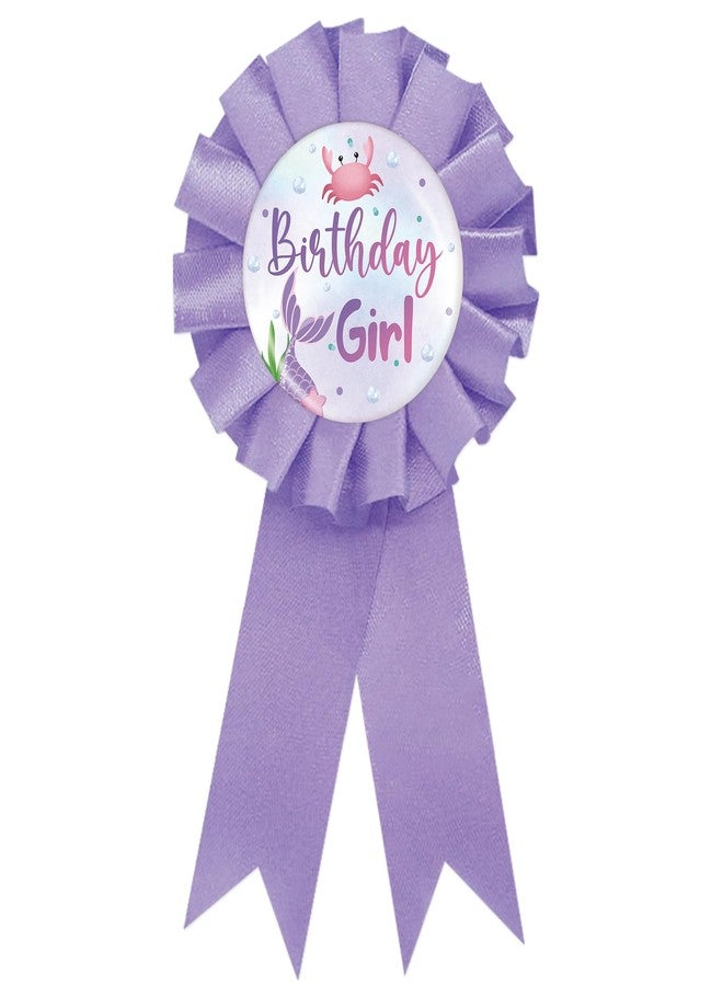 SUPERLUBY Mermaid Birthday Girl Tinplate Badge Pin, Happy Birthday Button Pin for Girl, Purple Rosette Big Sister Award Ribbon, Under The Sea Themed Baby Shower Party Decoration - Image 1