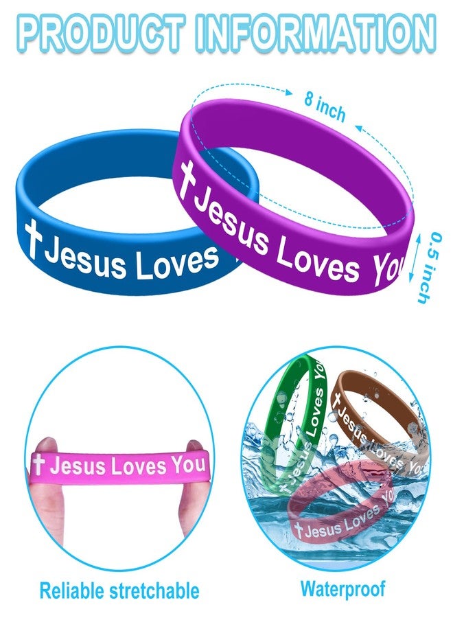 CYCLUSIVE 100 Pieces Jesus Loves You Silicone Wristbands Colorful Rubber Christian Bracelets for Men Women Party Favors - Image 3