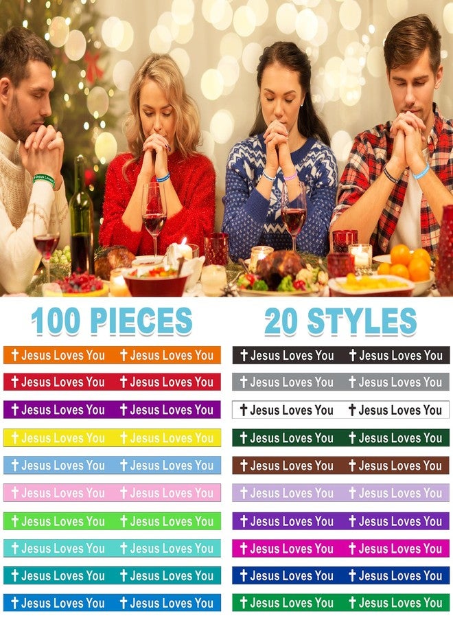 CYCLUSIVE 100 Pieces Jesus Loves You Silicone Wristbands Colorful Rubber Christian Bracelets for Men Women Party Favors - Image 4