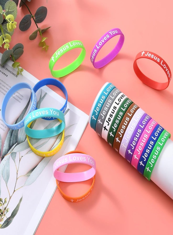 CYCLUSIVE 100 Pieces Jesus Loves You Silicone Wristbands Colorful Rubber Christian Bracelets for Men Women Party Favors - Image 2