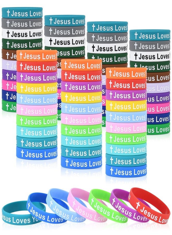 CYCLUSIVE 100 Pieces Jesus Loves You Silicone Wristbands Colorful Rubber Christian Bracelets for Men Women Party Favors - Image 1