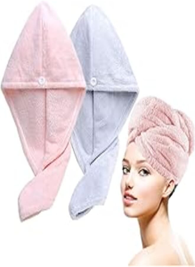 Hair Towel Wrap, [2 Pack] Microfiber Quick Dry Hair Turban Wrap - Super Absorbent,Microfiber Hair Towel with Button,Quick Dry Hair Towel for Women,Hair Turbans for Wet Hair,Wrapped Bath Cap(Pink Blue) - pzsku/Z9B55856704C01C513998Z/45/_/1724096673/5c3aff64-40ee-4e40-aa3d-ae622ca88069