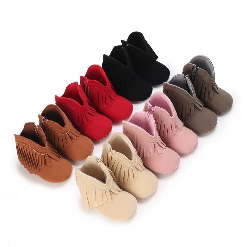 2023 Winter Baby Girl Tassel Booties with Side Zipper - Soft Sole Toddler  Shoes