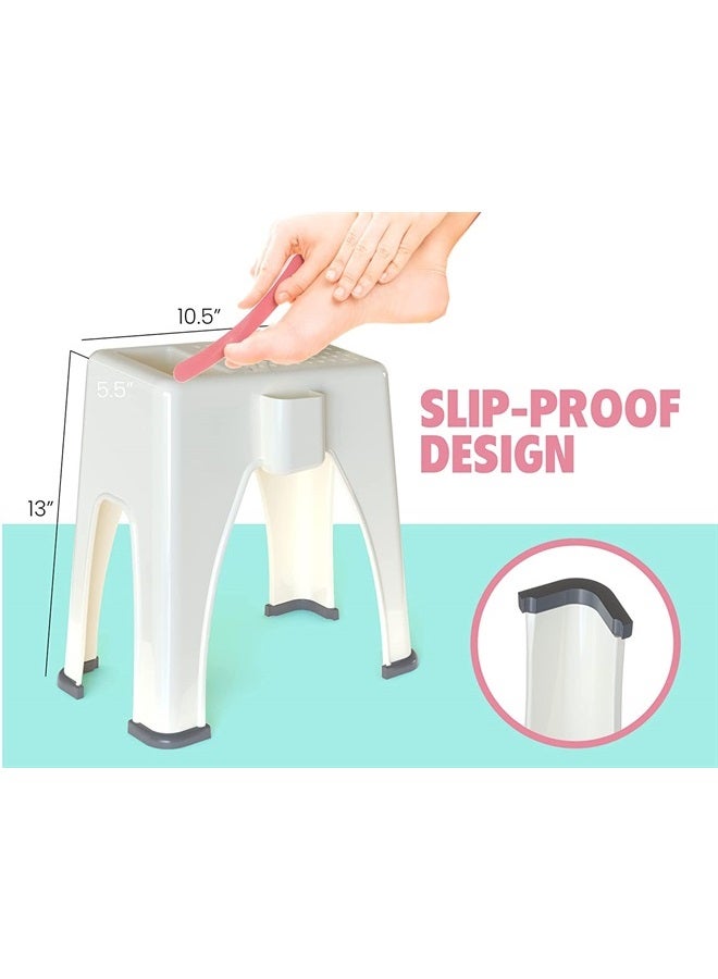 Skywin Shower Shaving Foot Rest - Plastic Shower Stool for Shaving Legs, 3 Pockets Hold Shaving Essentials, 9.27 x 7 x 10 inches (Beige) - Image 2