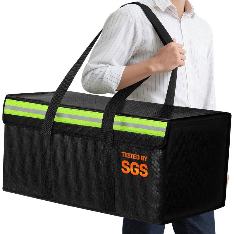 Amerbro Large Fireproof Document Bags 24x12x12in, Fireproof Document Box for Cash, Photo Albums, Valuables, Extra Large Fireproof Bag Waterproof Document Storage with Reflective Strip, Black - Image 1