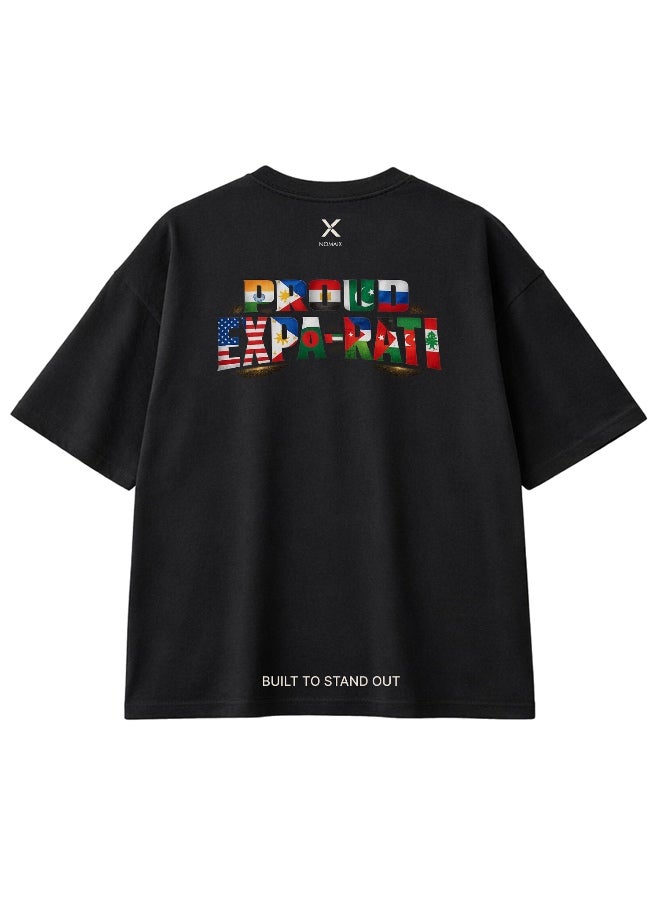 NOMAiX Proud Expa-Rati T-Shirt │ World Flags Graphic Tee │ Expat Identity Streetwear │ Oversized │ Made in UAE - Image 1