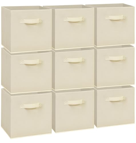 STORAGEIDEAS Easi Storage Cubes, 11 Inch Storage Bins, Set of 9, Foldable Fabric Cube Storage Organizer With Handles, Closet Cube Storage Bins, Collapsible Cubby Storage Organizer for Shelves,Offices, Beige - Image 1