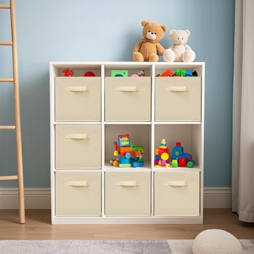 STORAGEIDEAS Easi Storage Cubes, 11 Inch Storage Bins, Set of 9, Foldable Fabric Cube Storage Organizer With Handles, Closet Cube Storage Bins, Collapsible Cubby Storage Organizer for Shelves,Offices, Beige - Image 2