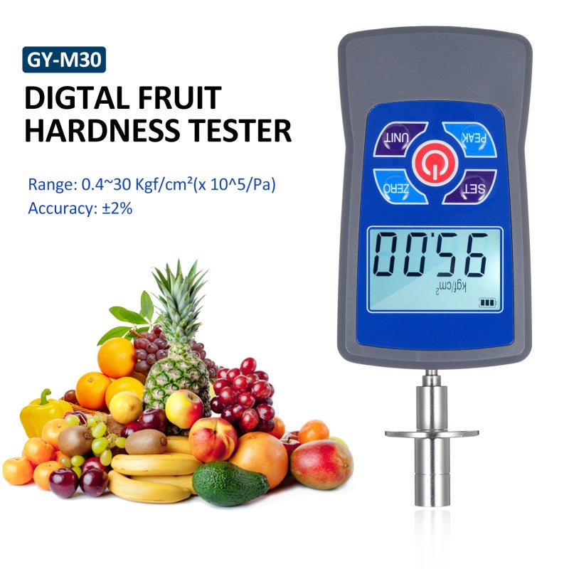 مقياس صلابة الفواكه الرقمي GY-M30، جهاز قياس اختراق الفواكه الصغير، مقياس الصلابة بمدى من 0.4 إلى 30 كجم قوة/سم² (×10^5 باسكال)، قيمة تقسيم الحمل 0.01 كجم قوة/سم²، قطر رأس الضغط Φ7.9 مم للفواكه - Image 3