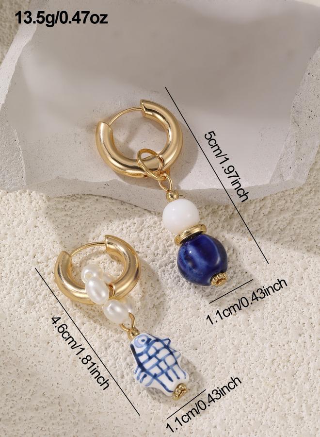 Take Two Drop Detail Hoop Earrings - Image 2