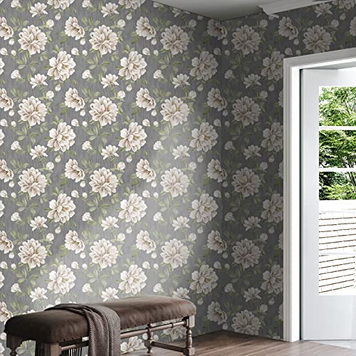 VaryStyle 17.7"x118" Vintage Peony Floral Peel and Stick Wallpaper Grey/White Floral Wallpaper for Bedroom Bathroom Self Adhesive Removable Elegant Flower Contact Paper for Cabinets Walls Shelf Liner - Image 4