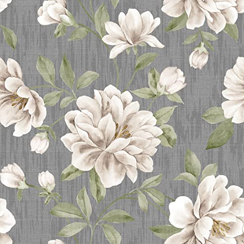 VaryStyle 17.7"x118" Vintage Peony Floral Peel and Stick Wallpaper Grey/White Floral Wallpaper for Bedroom Bathroom Self Adhesive Removable Elegant Flower Contact Paper for Cabinets Walls Shelf Liner - Image 1