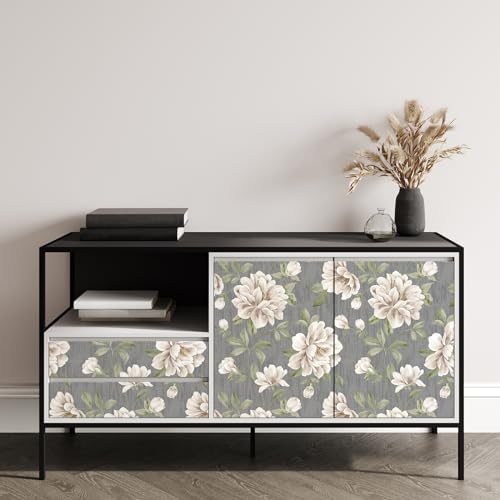 VaryStyle 17.7"x118" Vintage Peony Floral Peel and Stick Wallpaper Grey/White Floral Wallpaper for Bedroom Bathroom Self Adhesive Removable Elegant Flower Contact Paper for Cabinets Walls Shelf Liner - Image 5