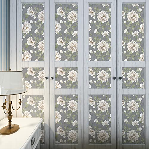 VaryStyle 17.7"x118" Vintage Peony Floral Peel and Stick Wallpaper Grey/White Floral Wallpaper for Bedroom Bathroom Self Adhesive Removable Elegant Flower Contact Paper for Cabinets Walls Shelf Liner - Image 3