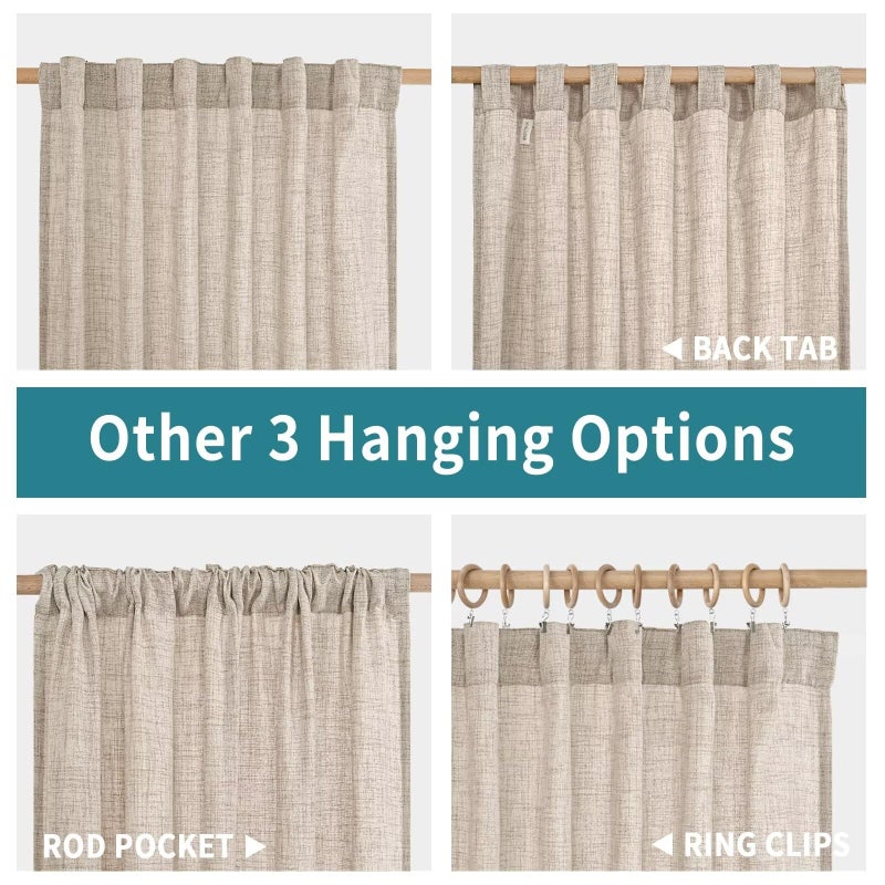 BGment Flax Linen Curtains 63 Inch Length for Living Room, Beige Light Filtering Burlap Drapes for Bedroom Semi Sheer with Back Tab Rod Pocket Farmhouse, 2 Panels, 52 X 63 Inch - Image 5