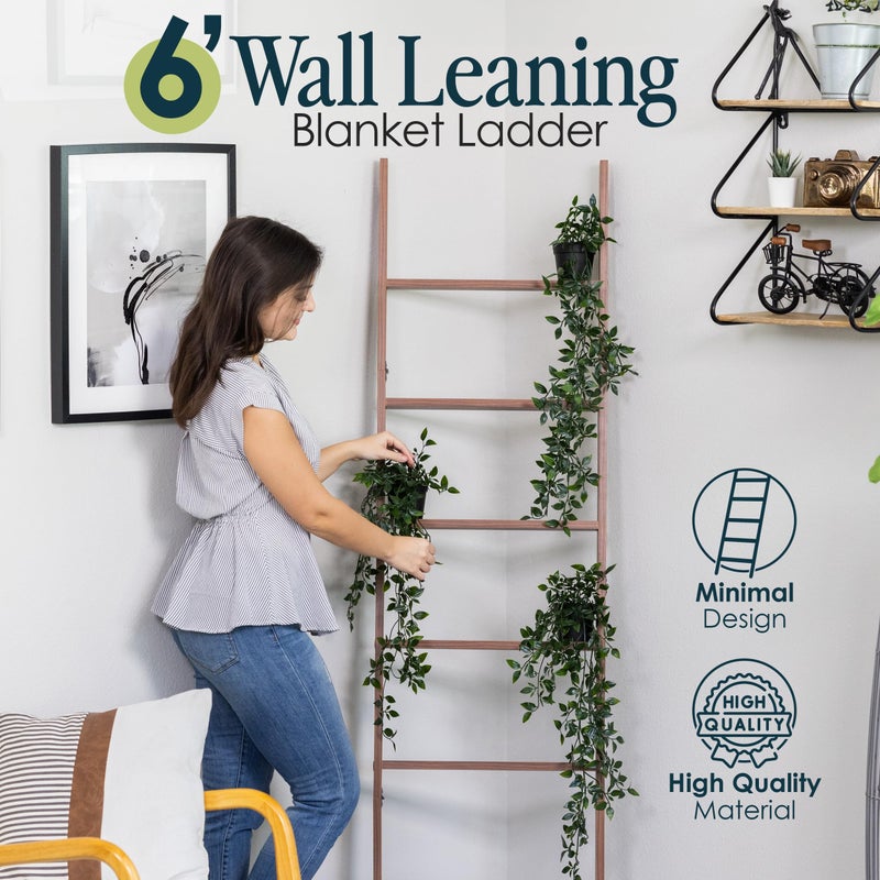RELODECOR Blanket Ladder for Living Room and Bedroom, 5ft 8 inch, 6-Tier Wall Leaning Laminate No-Snag Construction (Brown) Rustic Decorative Farmhouse Blanket Storage, Quilt Rack, Ladder Shelf, Easy Assembly - Image 5