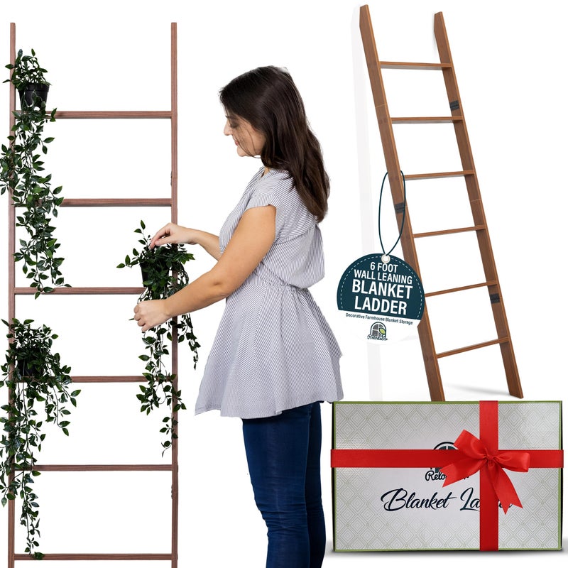 RELODECOR Blanket Ladder for Living Room and Bedroom, 5ft 8 inch, 6-Tier Wall Leaning Laminate No-Snag Construction (Brown) Rustic Decorative Farmhouse Blanket Storage, Quilt Rack, Ladder Shelf, Easy Assembly - Image 3