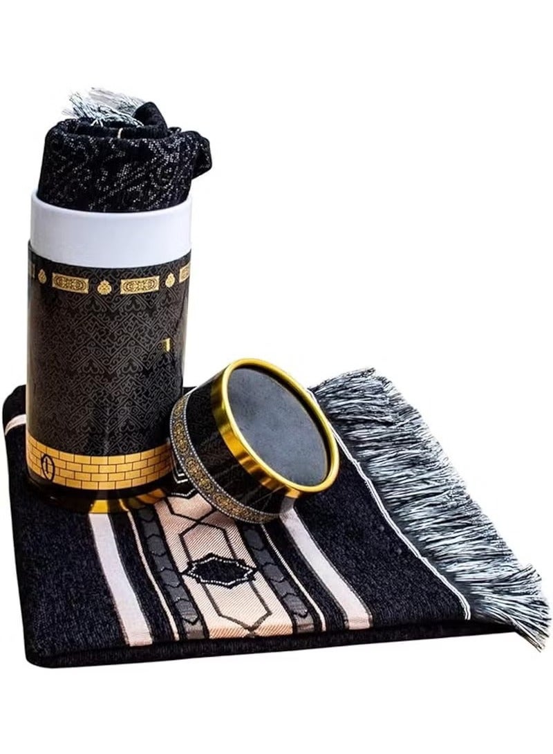 جيوان سجادة صلاة للمسلمين مع مجموعة الخرز ، ومجهزة أنيقة أسطواني هدية مربع جانامز سجادة سوبر لينة وسادة صلاة التفتا ، رمضان هدية روحية إسلامية مثالية للمسجد الإسلامي مع نمط القبة السوداء - Image 4