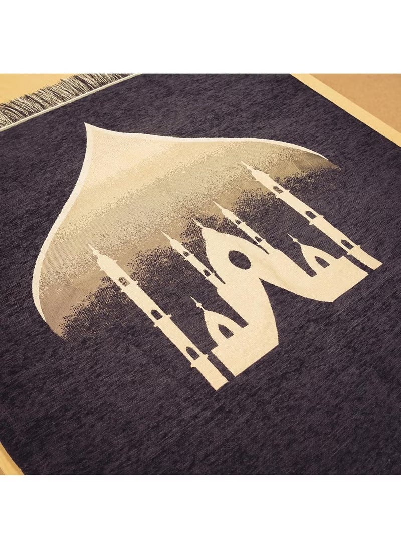 جيوان سجادة صلاة للمسلمين مع مجموعة الخرز ، ومجهزة أنيقة أسطواني هدية مربع جانامز سجادة سوبر لينة وسادة صلاة التفتا ، رمضان هدية روحية إسلامية مثالية للمسجد الإسلامي مع نمط القبة السوداء - Image 5