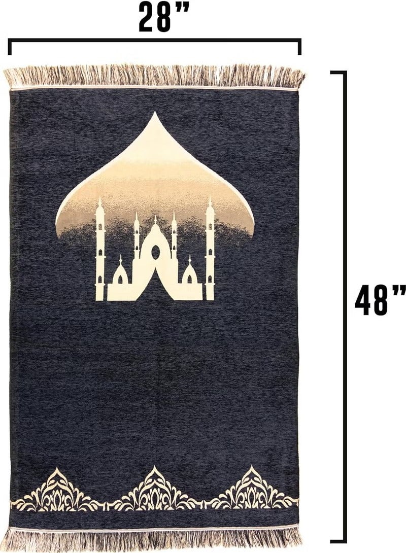 جيوان سجادة صلاة للمسلمين مع مجموعة الخرز ، ومجهزة أنيقة أسطواني هدية مربع جانامز سجادة سوبر لينة وسادة صلاة التفتا ، رمضان هدية روحية إسلامية مثالية للمسجد الإسلامي مع نمط القبة السوداء - Image 3