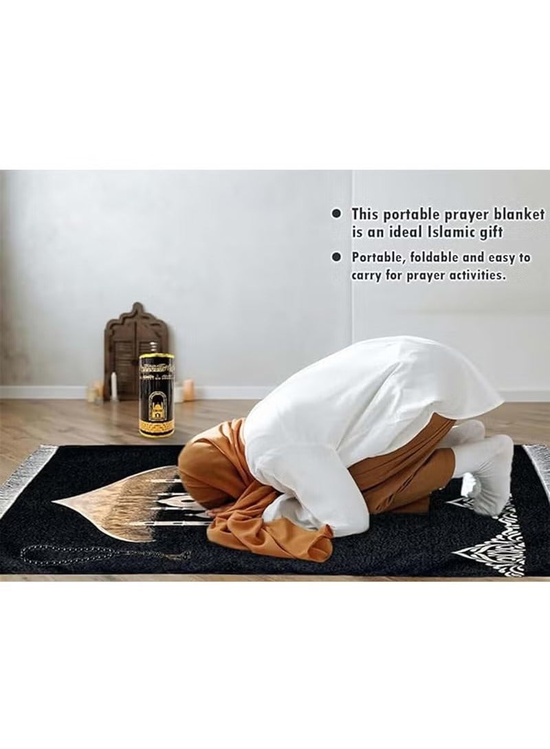 جيوان سجادة صلاة للمسلمين مع مجموعة الخرز ، ومجهزة أنيقة أسطواني هدية مربع جانامز سجادة سوبر لينة وسادة صلاة التفتا ، رمضان هدية روحية إسلامية مثالية للمسجد الإسلامي مع نمط القبة السوداء - Image 2