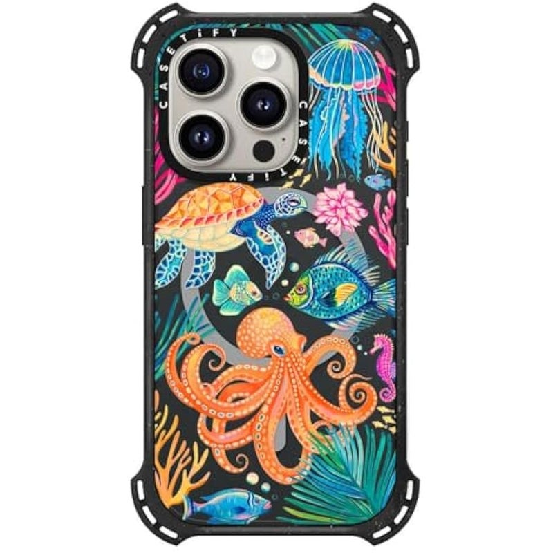 Casetify Bounce iPhone 15 Pro Case 【6X Military Grade Drop Tested / 21.3ft Drop Protection/Compatible with Magsafe】 - Under The Sea 2 - Triple Black - Image 1