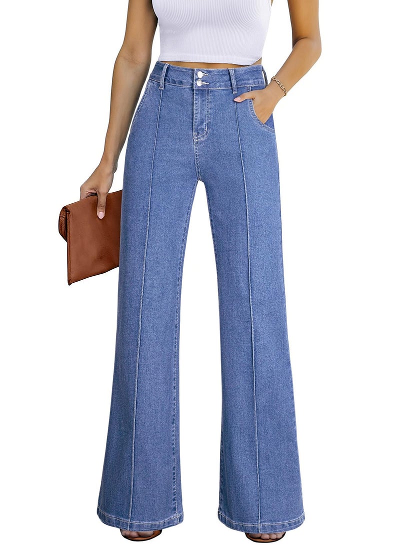 Sidefeel Womens Jeans High Waisted Jeans Straight Leg Spring Fashion Denim Pants Size 14 Sky Blue - Image 1