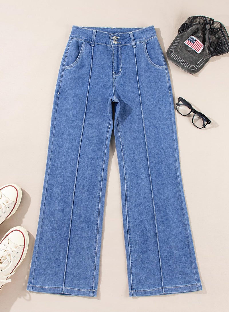 Sidefeel Womens Jeans High Waisted Jeans Straight Leg Spring Fashion Denim Pants Size 14 Sky Blue - Image 5