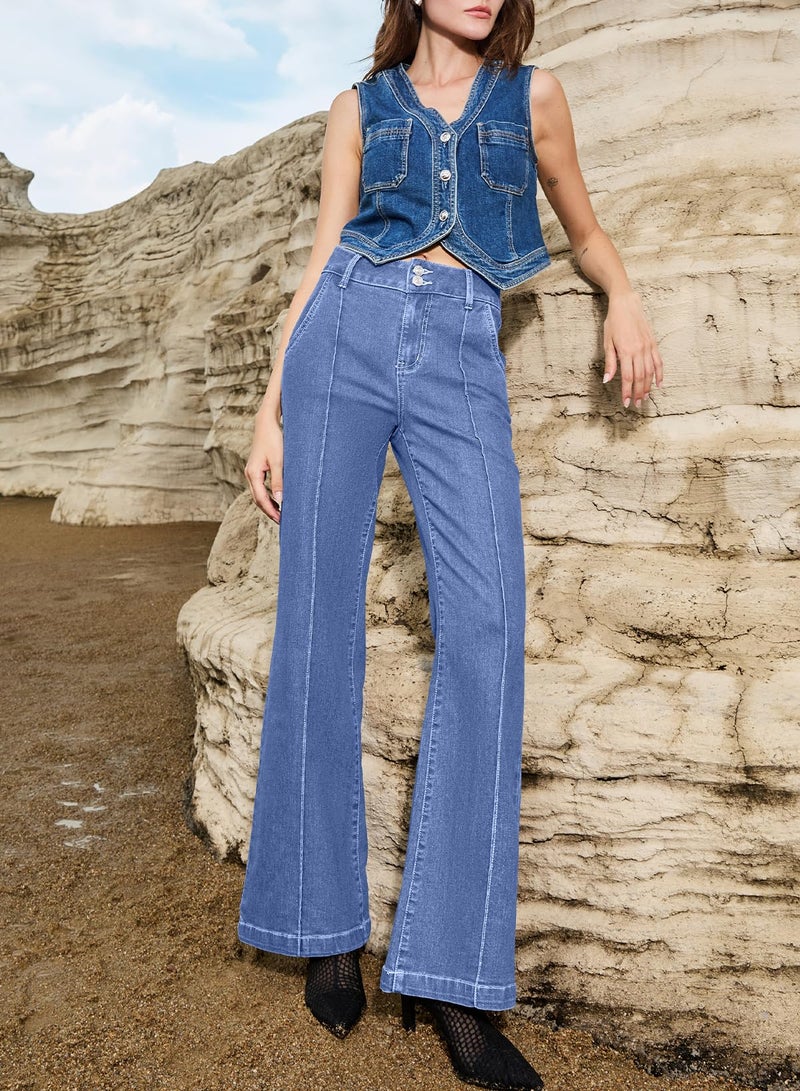 Sidefeel Womens Jeans High Waisted Jeans Straight Leg Spring Fashion Denim Pants Size 14 Sky Blue - Image 3