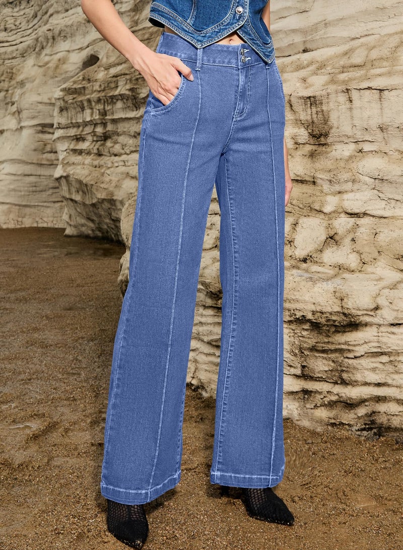 Sidefeel Womens Jeans High Waisted Jeans Straight Leg Spring Fashion Denim Pants Size 14 Sky Blue - Image 4
