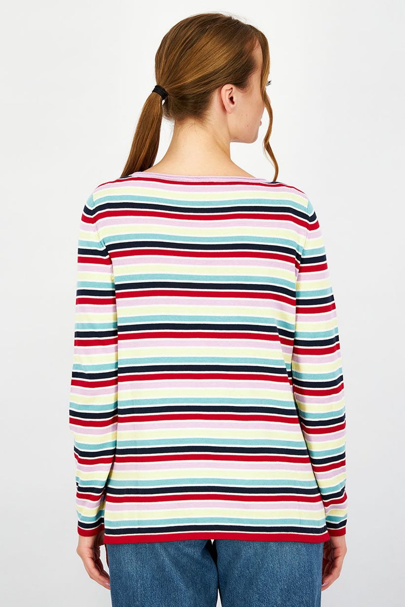 ESPRIT Women Round Neck Long Sleeves Stripe Knit Sweater, Red Combo - Image 2
