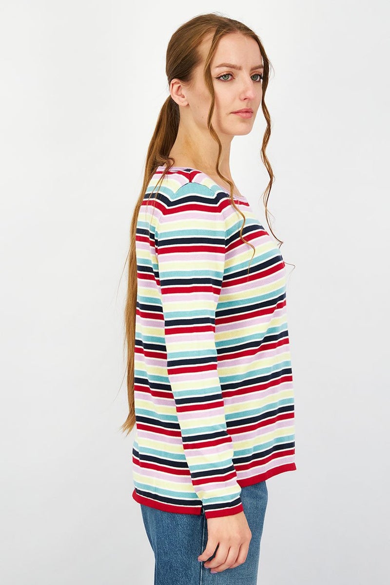 ESPRIT Women Round Neck Long Sleeves Stripe Knit Sweater, Red Combo - Image 3