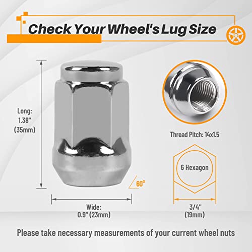 MIKKUPPA 24PCS M14x1.5 Lug Nuts - Chrome1.4 35mm Length, 0.87" (22mm) Wide Short Style Tire Nuts, Replacement for 1995-1999 Chevy Silverado 1500, 2010-2022 Camaro Aftermarket Wheel - Image 3
