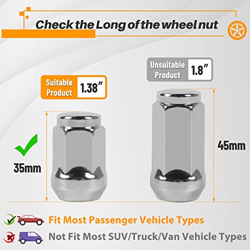 MIKKUPPA 24PCS M14x1.5 Lug Nuts - Chrome1.4 35mm Length, 0.87" (22mm) Wide Short Style Tire Nuts, Replacement for 1995-1999 Chevy Silverado 1500, 2010-2022 Camaro Aftermarket Wheel - Image 2