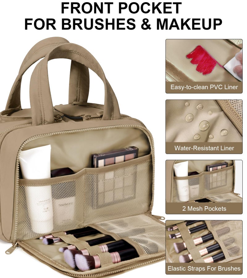 Bagstellar Travel Toiletry Bag, Large Wide-open Puffy Toiletry Bag for Women, Lightweight Quilted Makeup Bag Cosmetic Organizer with Handle Water-resistant Travel Essentials for Toiletries Accessories Khaki - Image 5